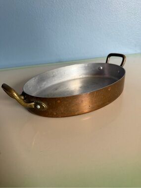 Vintage Baumlin Copper Oval Serving Pan with Brass Handles - made in France 🇫🇷